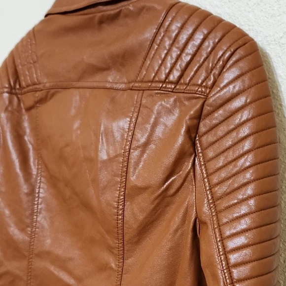 Love Tree Brown and Gold Leather Motorcycle Jacket - Picture 11 of 14